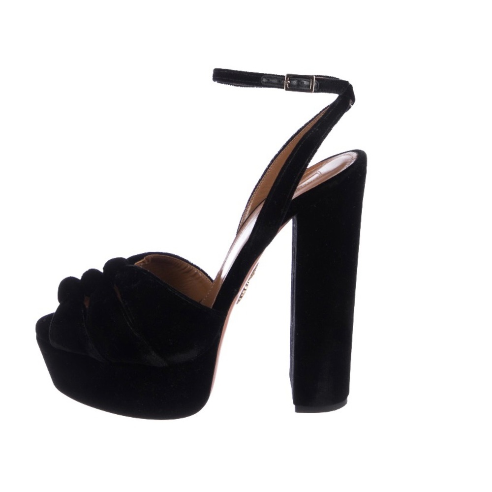 AQUAZZURA Velvet  Striped Leather Platform Sandals - Picture 5 of 9